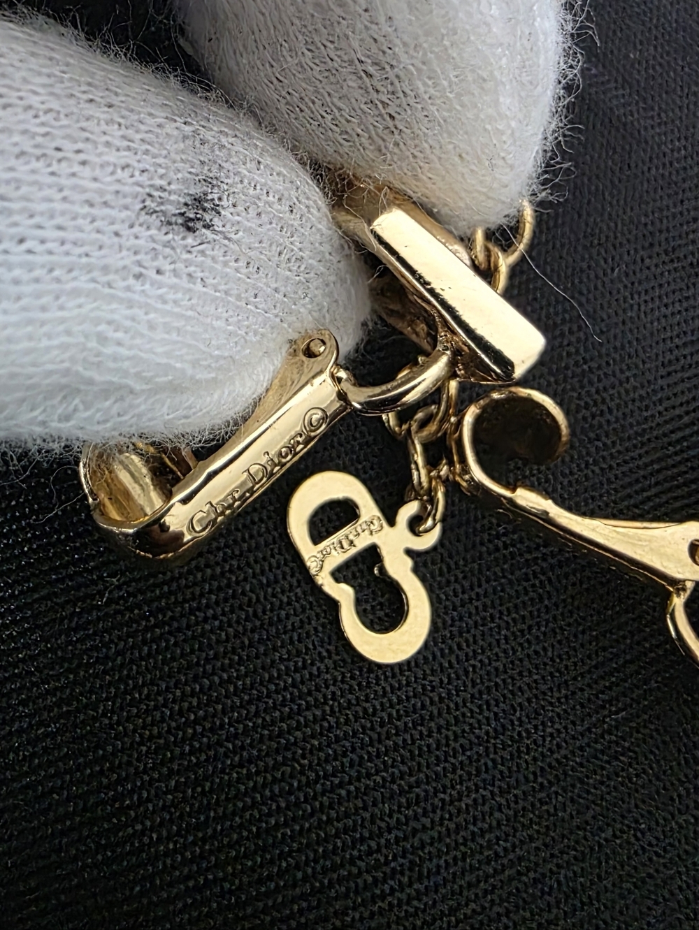 Auth Dior Enamel Rhinestone Necklace And Clipon Gold Stud Earrings - Picture 11 of 14